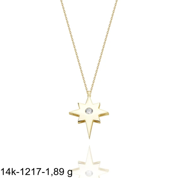 Kutup Yıldızı  Çok Şık 14 Ayar Altın Kolye - Resim 2