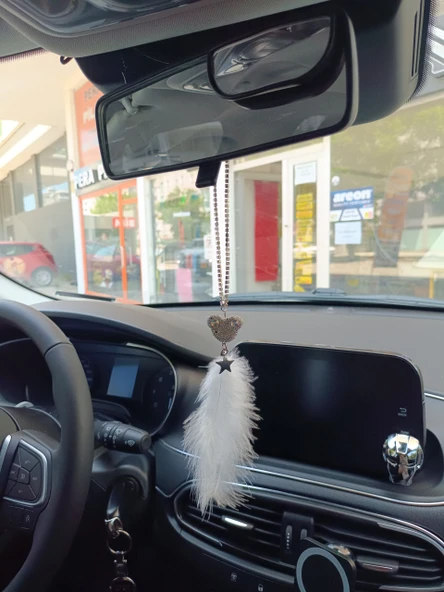 Pandalı Model Metal Yıldız Dikiz Ayna Süsü Beyaz Tüylü - 4