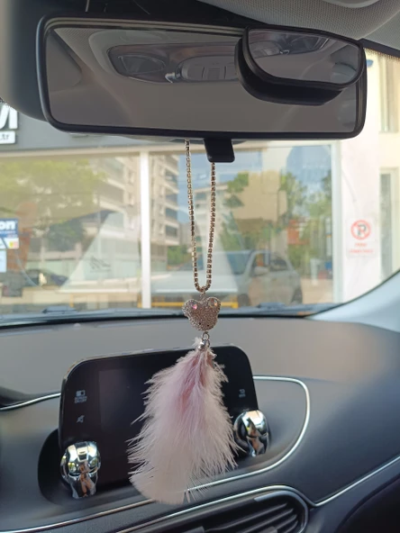 Pandalı Model Metal Yıldız Dikiz Ayna Süsü Pudra Pembe Tüylü - 4