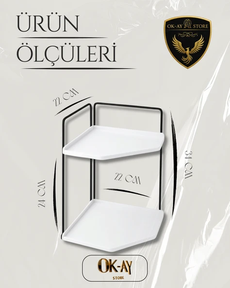 Dekoratif 2 Katlı Raf  Çok Amaçlı Organizer Paslanmaz Çelik & Ahşap Stand Salon, Mutfak, Banyo, Çalışma Alanı İçin - 2