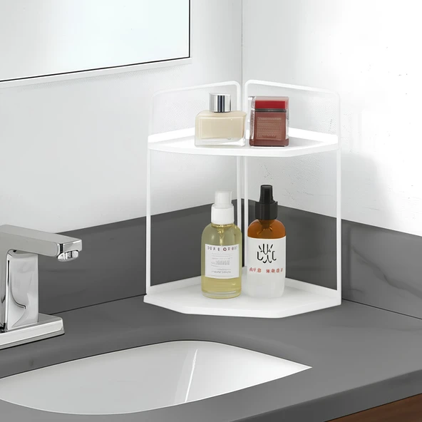 Dekoratif 2 Katlı Raf  Çok Amaçlı Organizer Paslanmaz Çelik & Ahşap Stand Salon, Mutfak, Banyo, Çalışma Alanı İçin