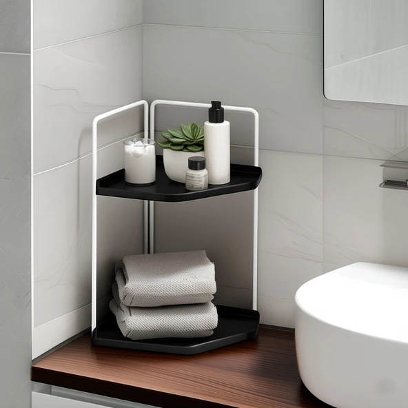 Dekoratif 2 Katlı Raf  Çok Amaçlı Organizer Paslanmaz Çelik & Ahşap Stand Salon, Mutfak, Banyo, Çalışma Alanı İçin
