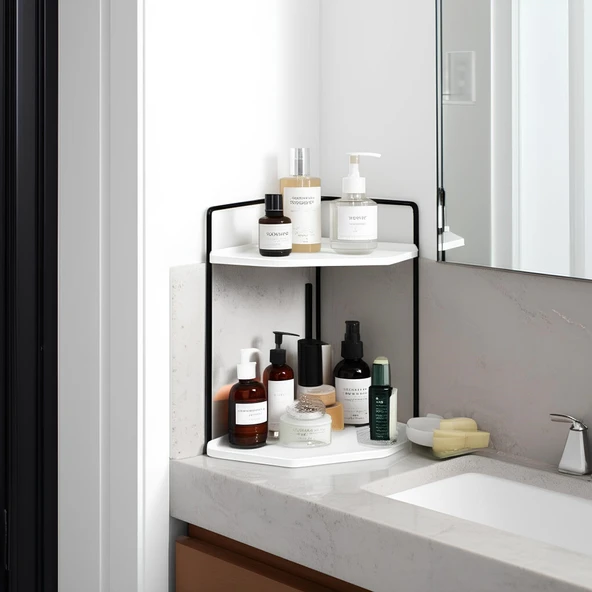 Dekoratif 2 Katlı Raf  Çok Amaçlı Organizer Paslanmaz Çelik & Ahşap Stand Salon, Mutfak, Banyo, Çalışma Alanı İçin