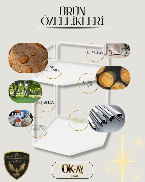 Dekoratif 2 Katlı Raf  Çok Amaçlı Organizer Paslanmaz Çelik & Ahşap Stand Salon, Mutfak, Banyo, Çalışma Alanı İçin - 5