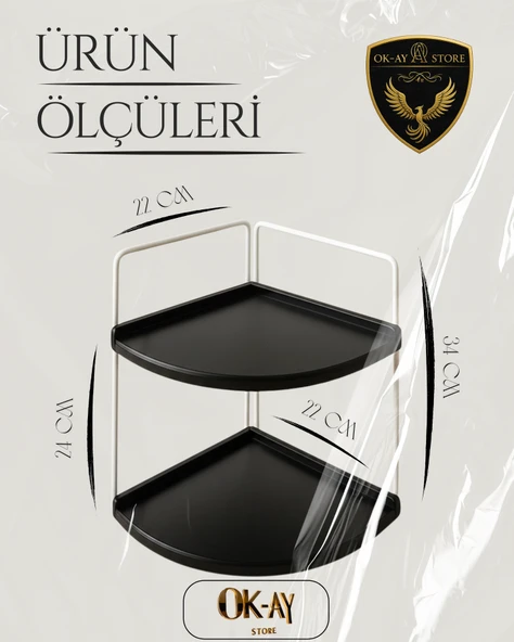 Dekoratif 2 Katlı Raf  Çok Amaçlı Organizer Paslanmaz Çelik & Ahşap Stand Salon, Mutfak, Banyo, Çalışma Alanı İçin - 2