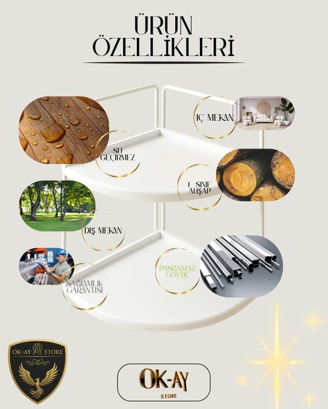 Dekoratif 2 Katlı Raf  Çok Amaçlı Organizer Paslanmaz Çelik & Ahşap Stand Salon, Mutfak, Banyo, Çalışma Alanı İçin - 5