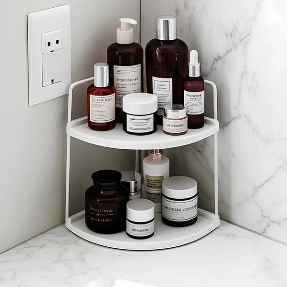 Dekoratif 2 Katlı Raf  Çok Amaçlı Organizer Paslanmaz Çelik & Ahşap Stand Salon, Mutfak, Banyo, Çalışma Alanı İçin - 1