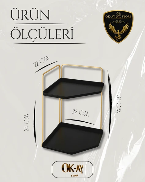 Dekoratif 2 Katlı Raf  Çok Amaçlı Organizer Paslanmaz Çelik & Ahşap Stand Salon, Mutfak, Banyo, Çalışma Alanı İçin - 2