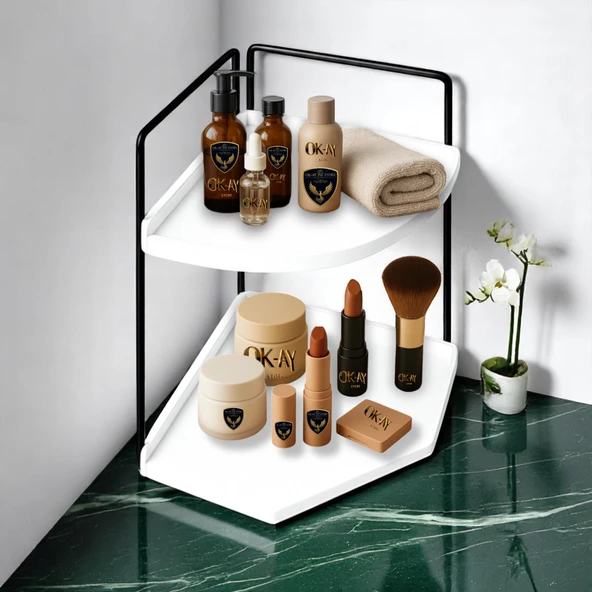 Dekoratif 2 Katlı Raf  Çok Amaçlı Organizer Paslanmaz Çelik & Ahşap Stand Salon, Mutfak, Banyo, Çalışma Alanı İçin