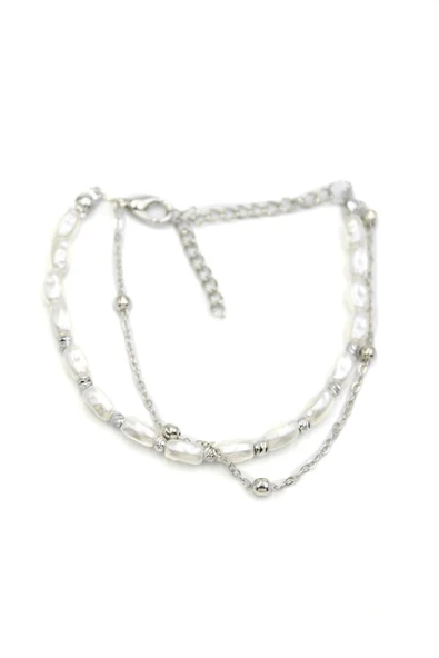 Zincirli İnci Bileklik - Gümüş - Resim 2