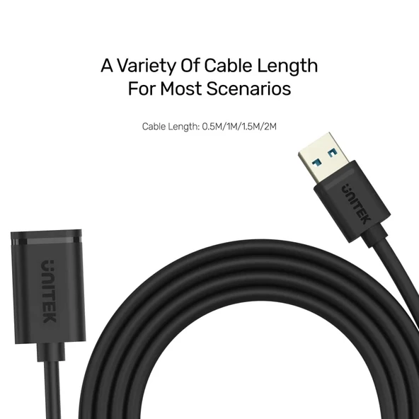 UNITEK USB3.0M TO USB3.0F UZATMA KABLO 1.5MT 5GBPS Y-C459GBK