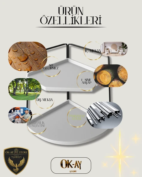 Dekoratif 2 Katlı Raf  Çok Amaçlı Organizer Paslanmaz Çelik & Ahşap Stand Salon, Mutfak, Banyo, Çalışma Alanı İçin - 5