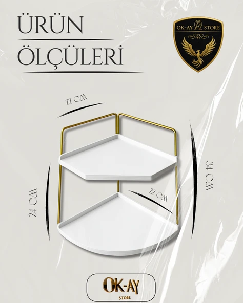 Dekoratif 2 Katlı Raf  Çok Amaçlı Organizer Paslanmaz Çelik & Ahşap Stand Salon, Mutfak, Banyo, Çalışma Alanı İçin - 2