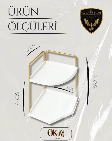 Dekoratif 2 Katlı Raf  Çok Amaçlı Organizer Paslanmaz Çelik & Ahşap Stand Salon, Mutfak, Banyo, Çalışma Alanı İçin - 2