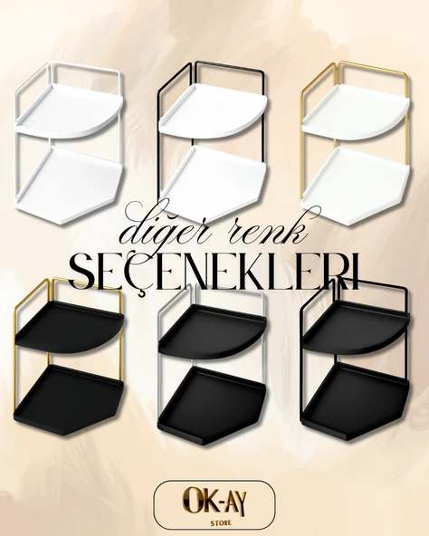 Dekoratif 2 Katlı Raf  Çok Amaçlı Organizer Paslanmaz Çelik & Ahşap Stand Salon, Mutfak, Banyo, Çalışma Alanı İçin - 5