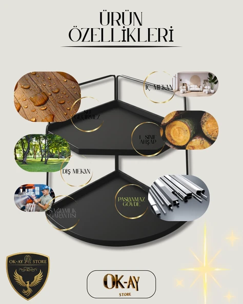 Dekoratif 2 Katlı Raf  Çok Amaçlı Organizer Paslanmaz Çelik & Ahşap Stand Salon, Mutfak, Banyo, Çalışma Alanı İçin - 5