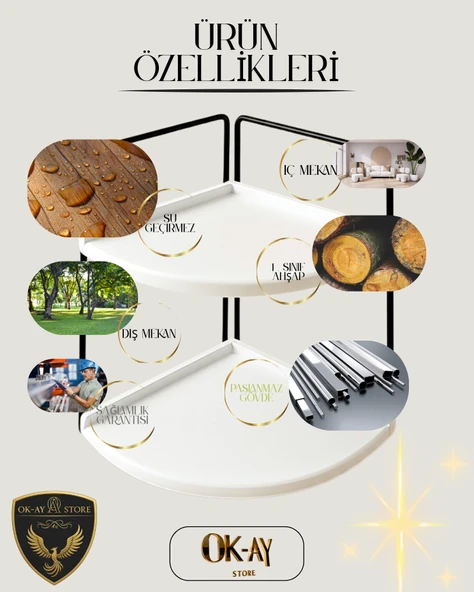 Dekoratif 2 Katlı Raf  Çok Amaçlı Organizer Paslanmaz Çelik & Ahşap Stand Salon, Mutfak, Banyo, Çalışma Alanı İçin - 5