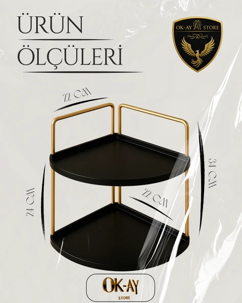 Dekoratif 2 Katlı Raf  Çok Amaçlı Organizer Paslanmaz Çelik & Ahşap Stand Salon, Mutfak, Banyo, Çalışma Alanı İçin - 2
