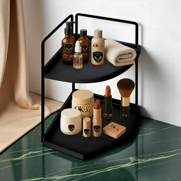 Dekoratif 2 Katlı Raf  Çok Amaçlı Organizer Paslanmaz Çelik & Ahşap Stand Salon, Mutfak, Banyo, Çalışma Alanı İçin