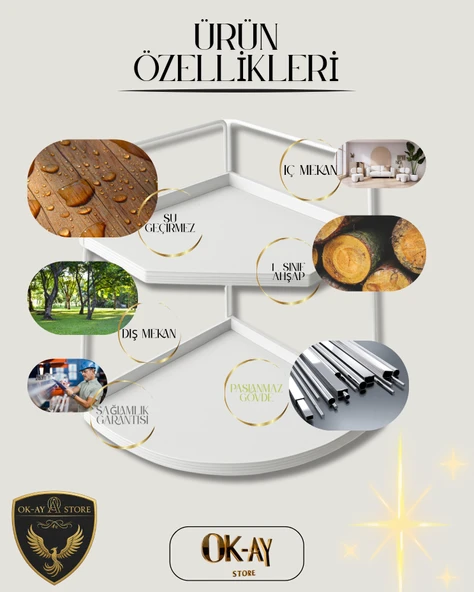 Dekoratif 2 Katlı Raf  Çok Amaçlı Organizer Paslanmaz Çelik & Ahşap Stand Salon, Mutfak, Banyo, Çalışma Alanı İçin - Resim 5