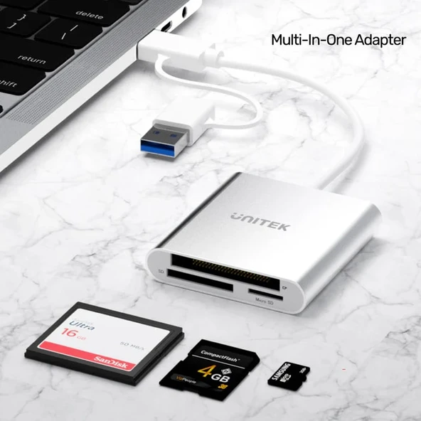 UNITEK USB-C/A TO HAFIZA KART OKUYUCU SD/CF/MICRO SD 5GBPS Y-9313D - Resim 3