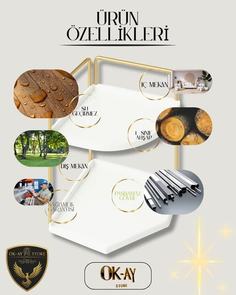 Dekoratif 2 Katlı Raf  Çok Amaçlı Organizer Paslanmaz Çelik & Ahşap Stand Salon, Mutfak, Banyo, Çalışma Alanı İçin - 5