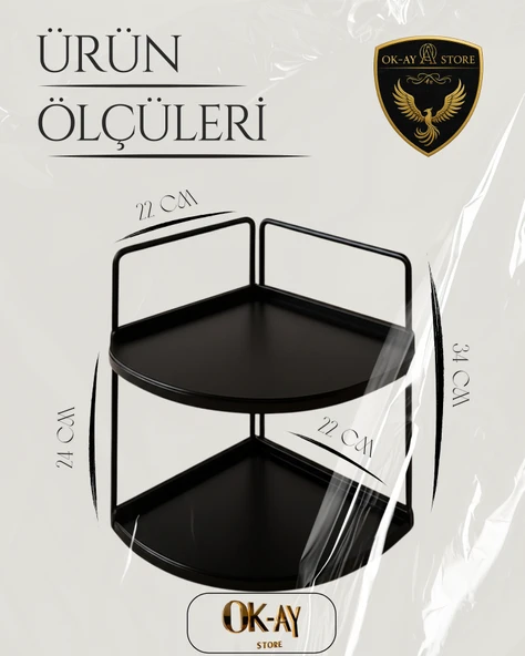 Dekoratif 2 Katlı Raf  Çok Amaçlı Organizer Paslanmaz Çelik & Ahşap Stand Salon, Mutfak, Banyo, Çalışma Alanı İçin - 2
