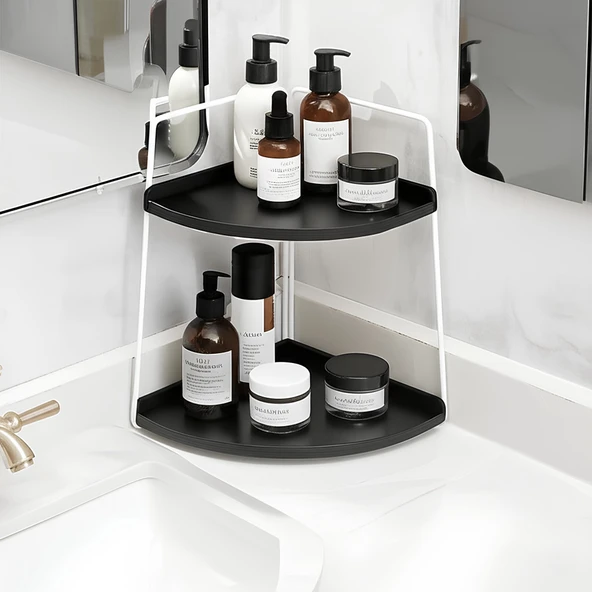 Dekoratif 2 Katlı Raf  Çok Amaçlı Organizer Paslanmaz Çelik & Ahşap Stand Salon, Mutfak, Banyo, Çalışma Alanı İçin - 1