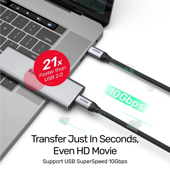 UNITEK USB-C 3.2 KABLO 1MT 10GBPS, 100W PD, 4K&60Hz C14082ABK - 5