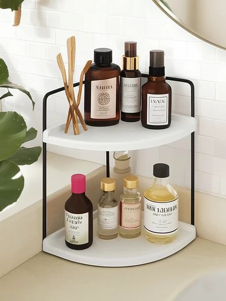Dekoratif 2 Katlı Raf  Çok Amaçlı Organizer Paslanmaz Çelik & Ahşap Stand Salon, Mutfak, Banyo, Çalışma Alanı İçin