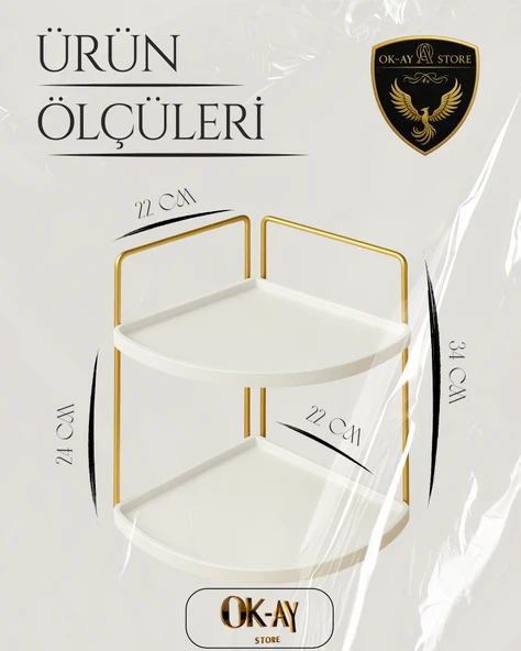 Dekoratif 2 Katlı Raf  Çok Amaçlı Organizer Paslanmaz Çelik & Ahşap Stand Salon, Mutfak, Banyo, Çalışma Alanı İçin - 2
