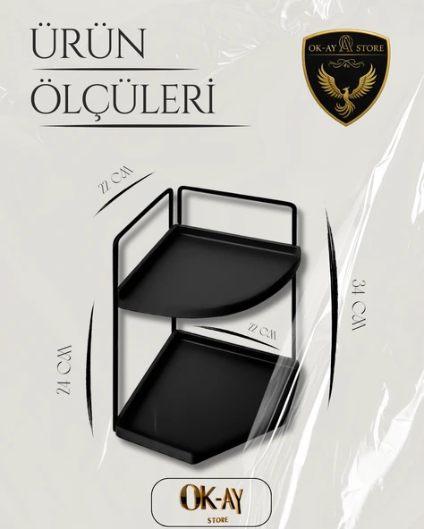 Dekoratif 2 Katlı Raf  Çok Amaçlı Organizer Paslanmaz Çelik & Ahşap Stand Salon, Mutfak, Banyo, Çalışma Alanı İçin - 2