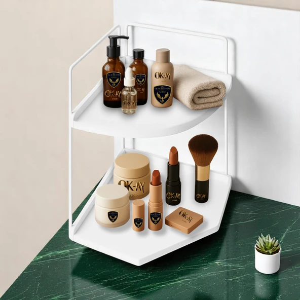 Dekoratif 2 Katlı Raf  Çok Amaçlı Organizer Paslanmaz Çelik & Ahşap Stand Salon, Mutfak, Banyo, Çalışma Alanı İçin