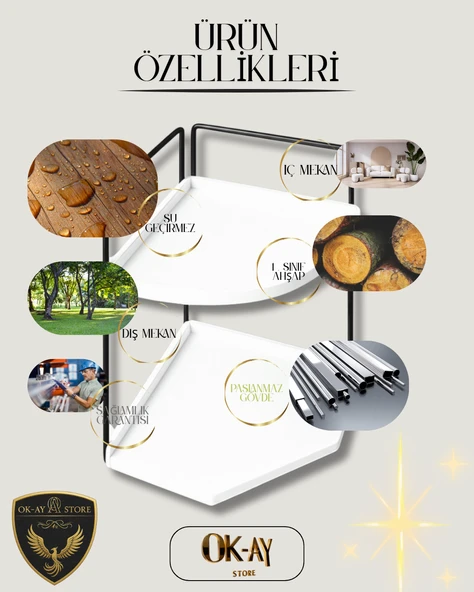 Dekoratif 2 Katlı Raf  Çok Amaçlı Organizer Paslanmaz Çelik & Ahşap Stand Salon, Mutfak, Banyo, Çalışma Alanı İçin - 5