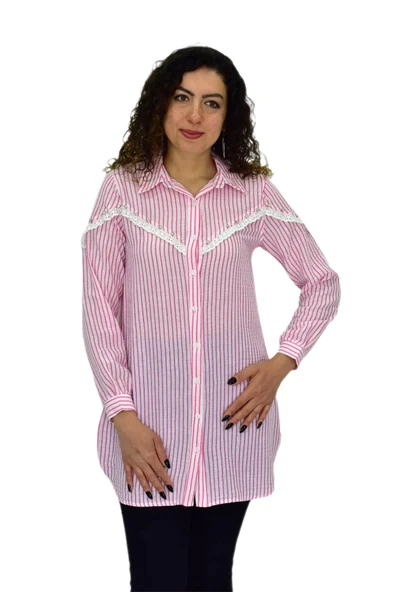 Kadın Çizğili Keten Gömlek BGL-ST03706 - 1
