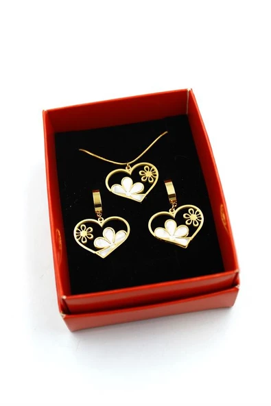 Papatya Kalp Set Kolye - Altın - Resim 2