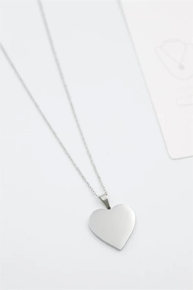 Küçük Kalp Plaka Kolye - Gümüş - Resim 2