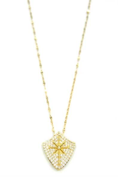 Taşlı Kutup Yıldızı Kolye - Altın ürün görseli 1