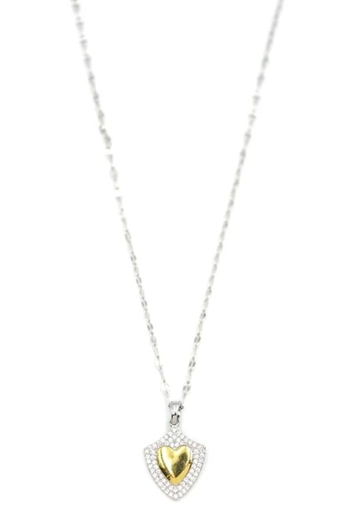 Taşlı Kalp Kolye - Gümüş - Resim 2