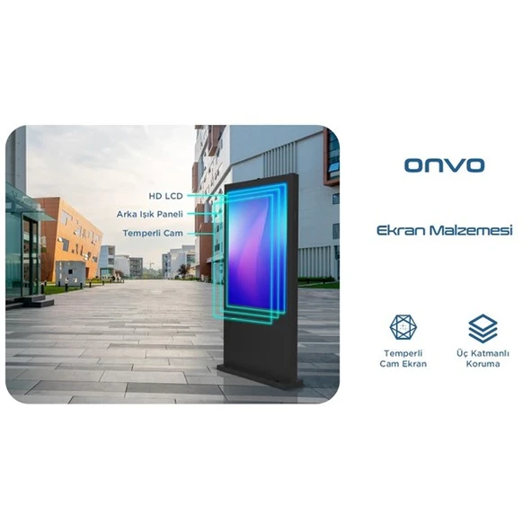 ONVO 55" Dokunmatik 55OUT6000 Dış Mekan Sabit Andorid Videowall Cihazı Siyah - 4