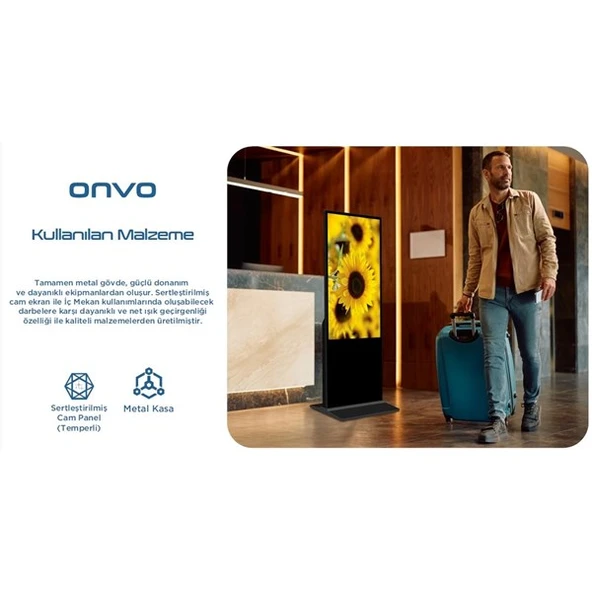 ONVO 55" Dokunmatik 55OVIN6000 Ofis,Otel,Restoran Sabit 2GB RAM- 32GB ROM- Andorid Videowall Cihazı Siyah - 3
