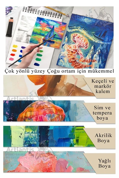 A4 Canvas Pad 280gr 10 Yaprak 1 Adet Canvas Defter Kanvas Tuval Dokulu Tuval Kağıdı Akrilik Guaj Yağlı Boya Defteri - 3