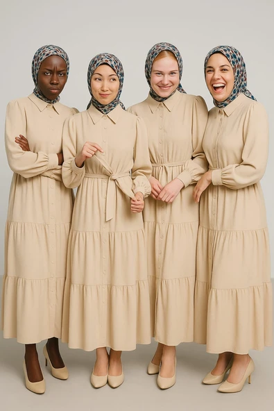 KADIN Gömlek Yaka Kuşak Detaylı Çok Şık Elbise