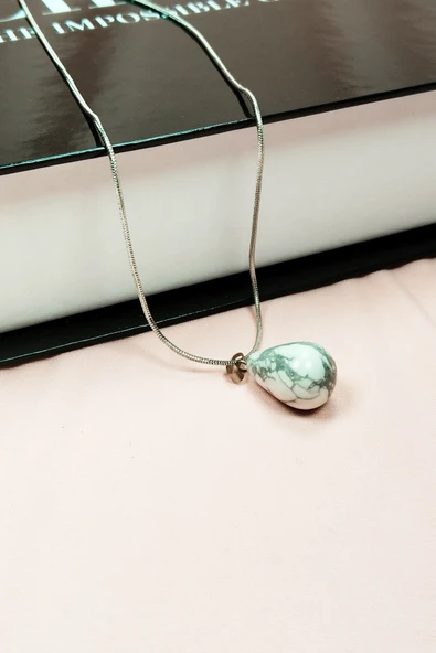 Havlit Doğal Taşı Zincirli El Yapımı Kolye Uç: 2 cm Zincir: 20 cm Kutulu - Resim 3