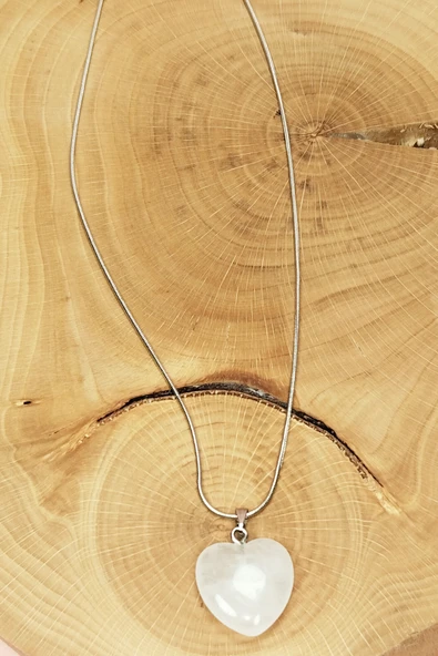 Pembe Kuvars Doğal Taşı Zincirli El Yapımı Kolye Uç: 2 cm Zincir: 20 cm Kutulu - Resim 3