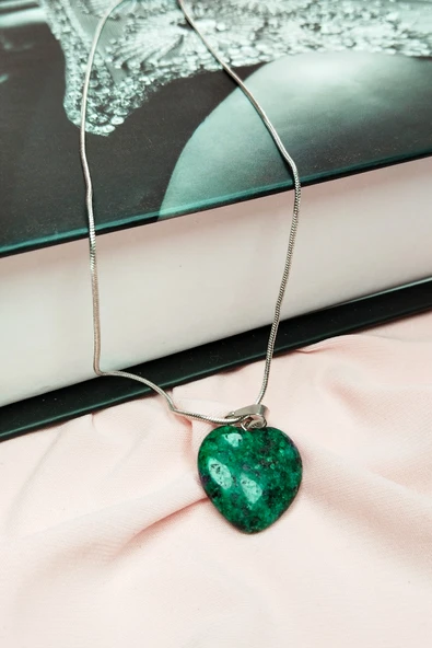 Azurit Doğal Taşı Zincirli El Yapımı Kolye Uç: 2 cm Zincir: 20 cm Kutulu - Resim 2