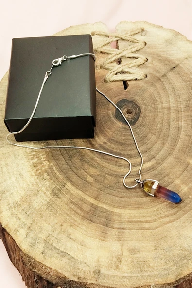 Çakra Doğal Taşı Zincirli El Yapımı Tasarımlı Kolye Uç: 3,5 cm Zincir: 20 cm Kutulu - Resim 3