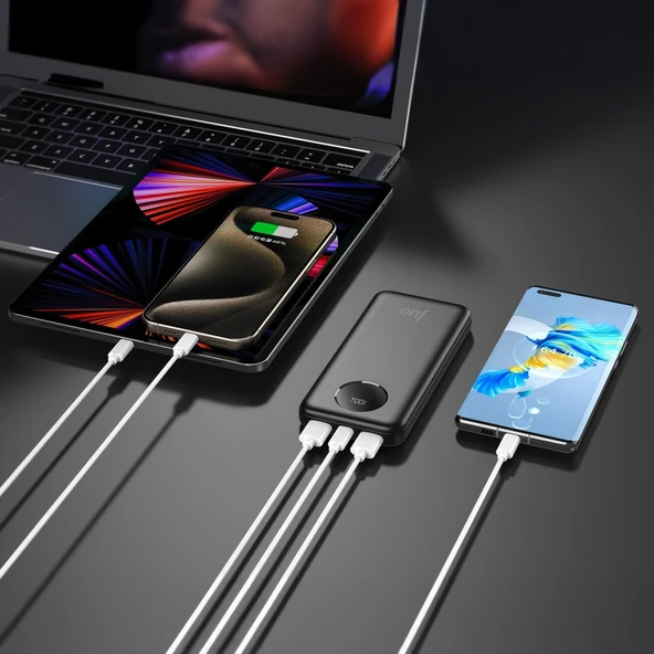 Juo 10000mAh 22.5W Dijital Led Ekranlı Taşınabilir Hızlı Şarj Cihazı Powerbank Beyaz - Resim 3