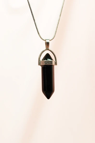 Onix Doğal Taşı Zincirli El Yapımı Tasarımlı Kolye Uç: 3,5 cm Zincir: 20 cm Kutulu ürün görseli 1