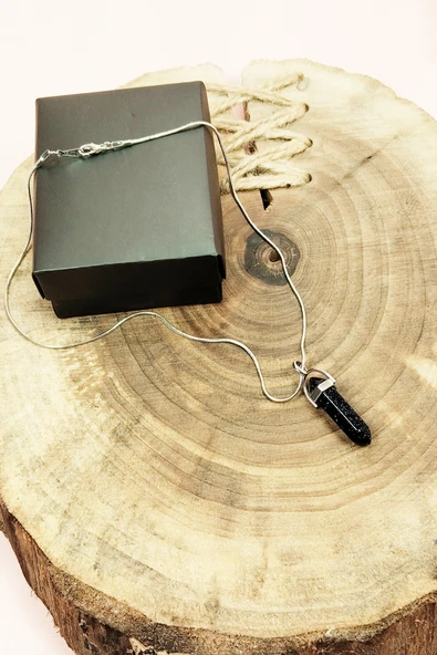 Siyah Yıldız Taşı Doğal Taşı Zincirli El Yapımı Tasarımlı Kolye Uç: 3,5 cm Zincir: 20 cm Kutulu - Resim 3